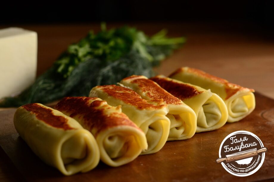 Pancakes with cheese, mozzarella and greens