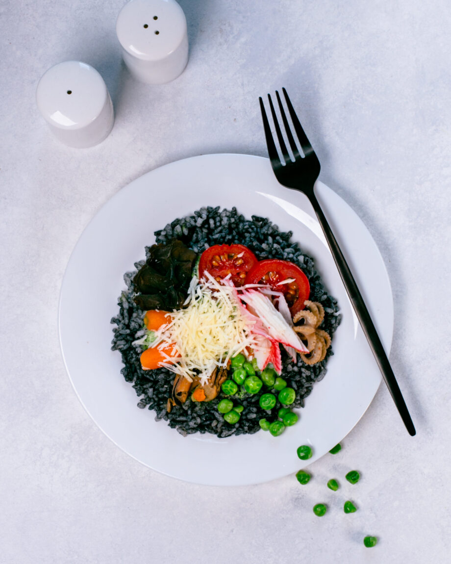 Black rice with seafood