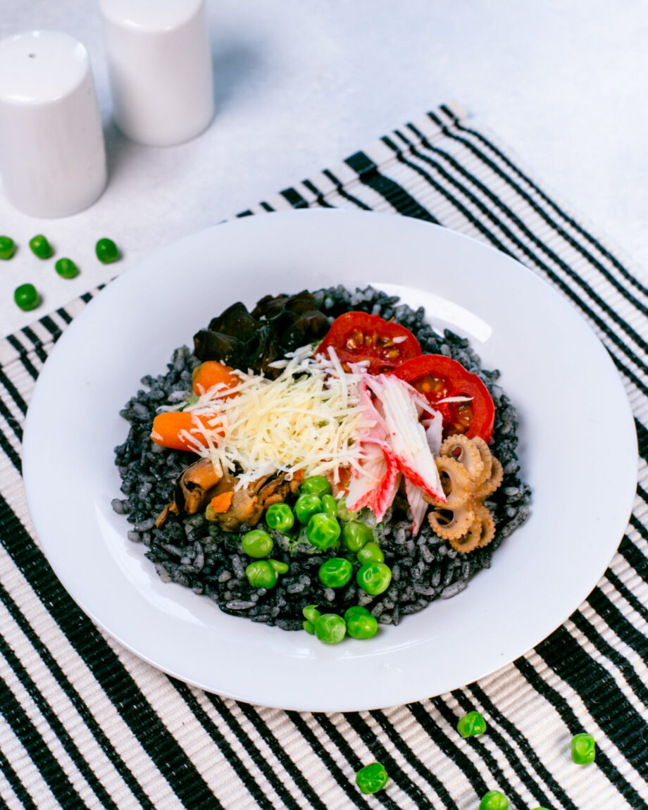 Black rice with seafood